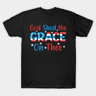 4th Of July Groovy Patriotic God Shed His Grace On Thee T-Shirt